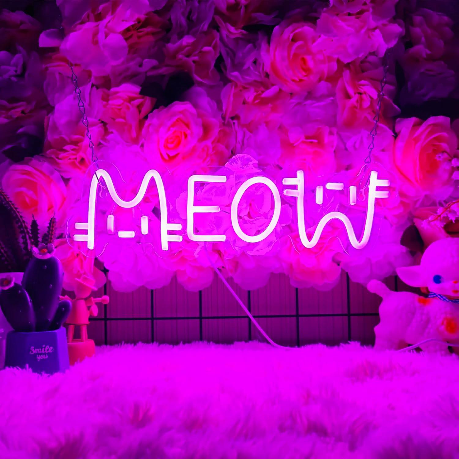 Restaurant Lighting Decoration - Neonowy Znak Meow Kot, Zasilany przez