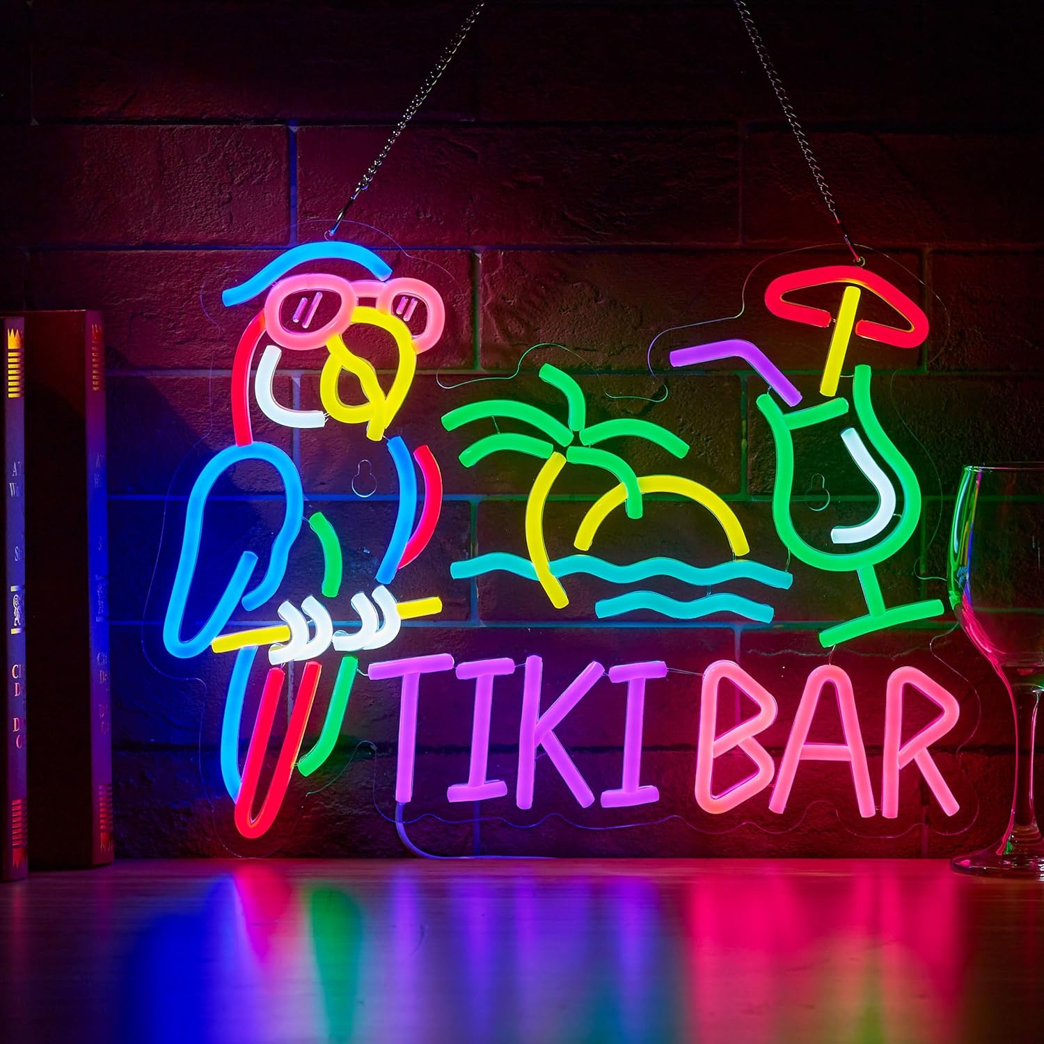 Wall Decor Lighting - Neonowy Znak Tiki Bar Papuga Palma