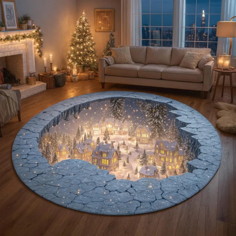 Outdoor Lighting Decor Ideas - Dywan 3D Wioska Świąteczna Zimowa Śnieżna