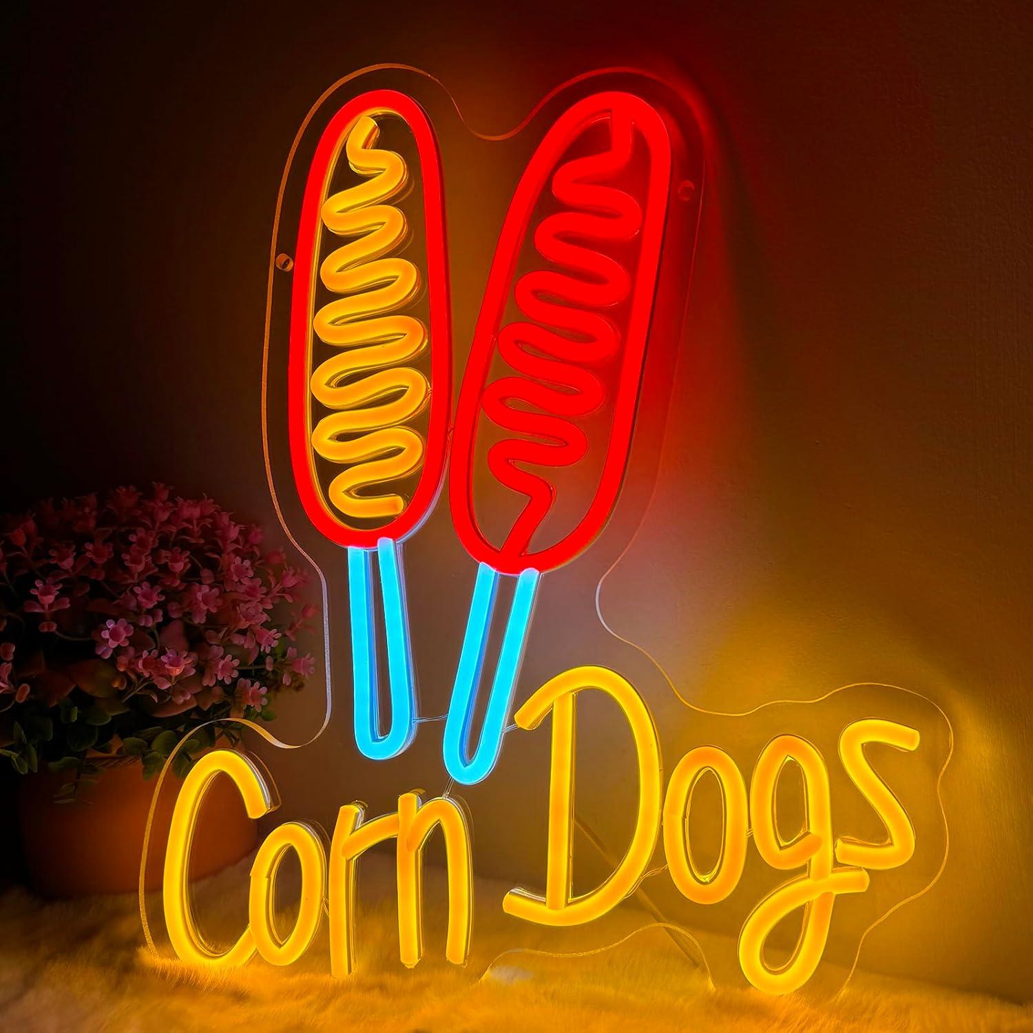 Wall Decor Lighting - Neonowy szyld Corn Dog, przekąska, ściemnialne