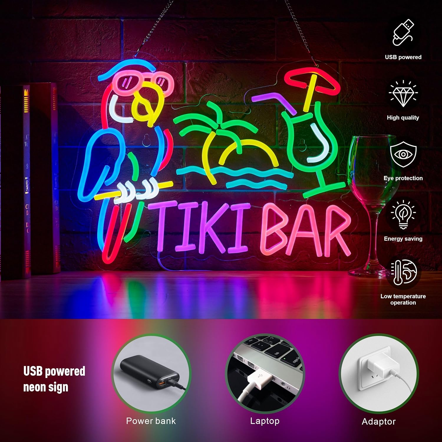 Neonowy Znak Tiki Bar Papuga P – Wall Decor Lighting recenzja i cena